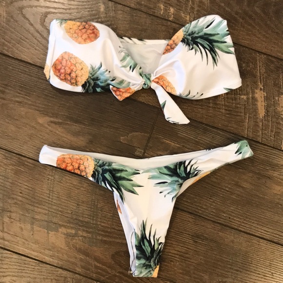 LAST ONE Pineapple Bandeau High Leg Bikini - Picture 7 of 7